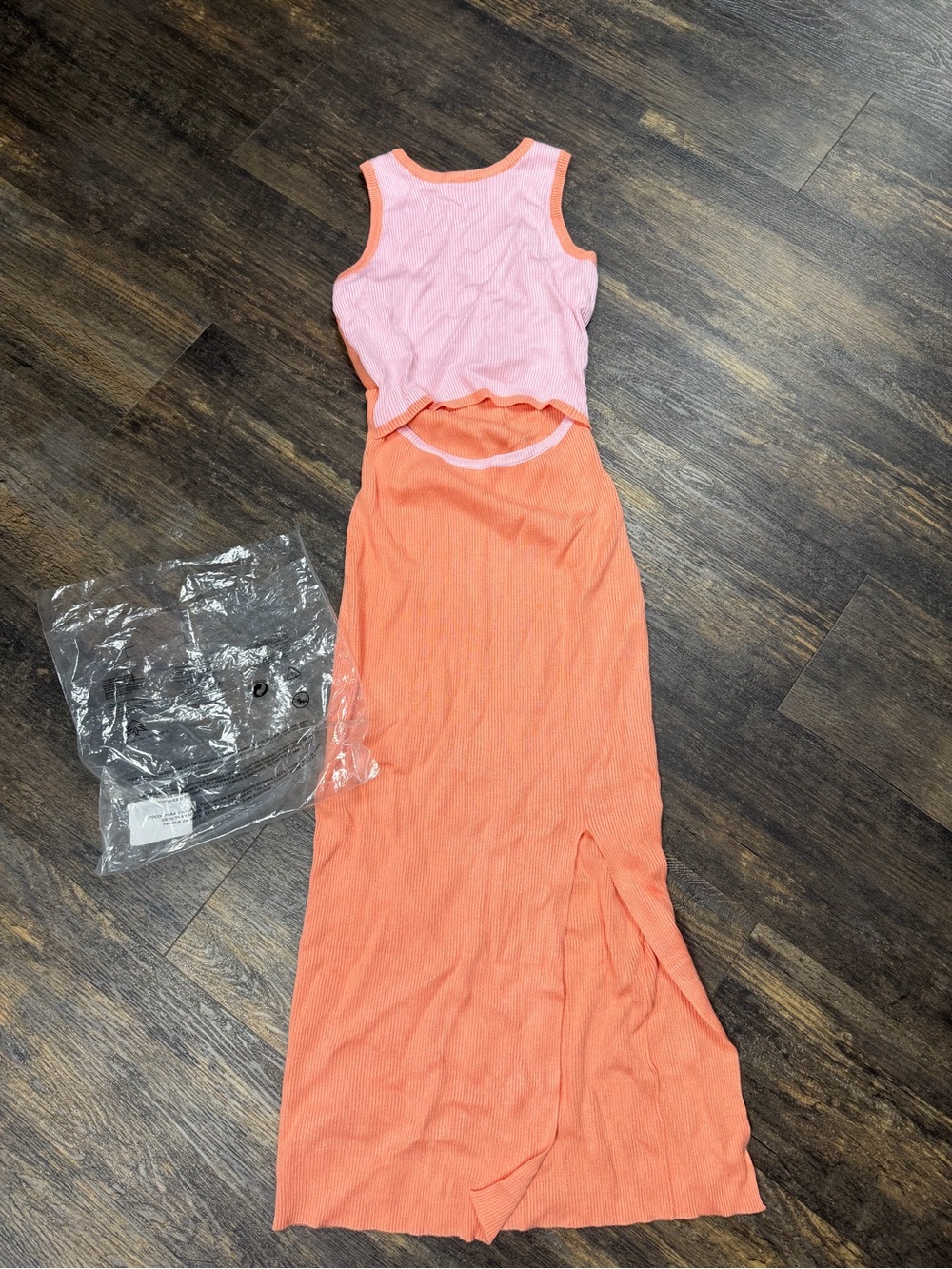 Pink and Coral Two-Tone Ribbed Tank Dress